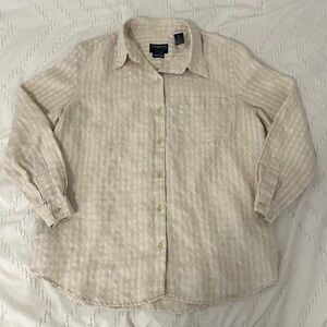 Liz Claiborne Lizsport Petite Cream 100% Irish Linen Long Sleeve Button Down